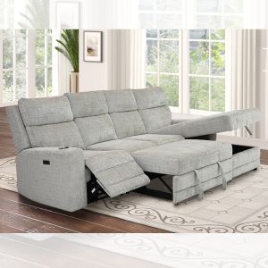 Big L-Shaped Sectional Sleeper Sofa with Pull-Out Bed and Storage Chaise and