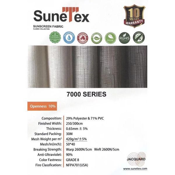 10% Openness Anti UV Waterproof Polyester PVC Sunscreen Roller Blind Fabric
