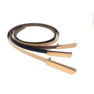 Thin Skinny Metal Gold Buckle 1.5cm Leather Waist Belt