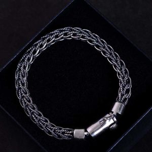 Retro Handmade 925 Sterling Silver Rope Chain Mens Bracelet(060670)