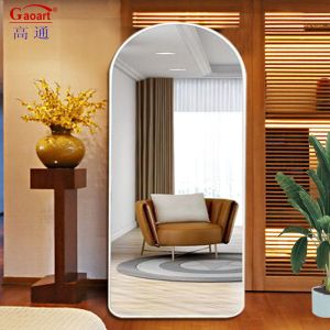 Large Metal Wall Home Decor Mirror with Black Standing Arched Frame and Gold