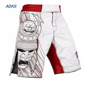 Flocking Embroidery Spandex Polyester Shorts MMA Sublimated black Custom