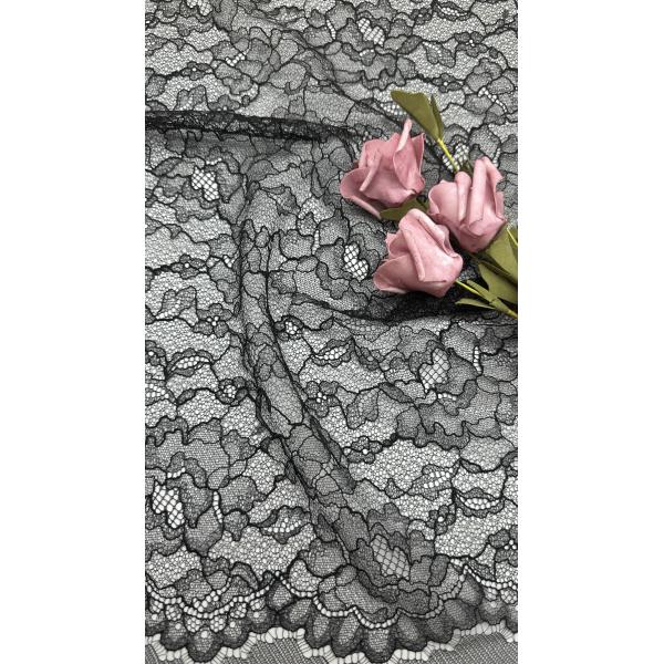 Buy Corded Mesh Lace Fabric Black Embroidered Lace Fabric Leafy Lace Embroidery Fabric at wholesale prices