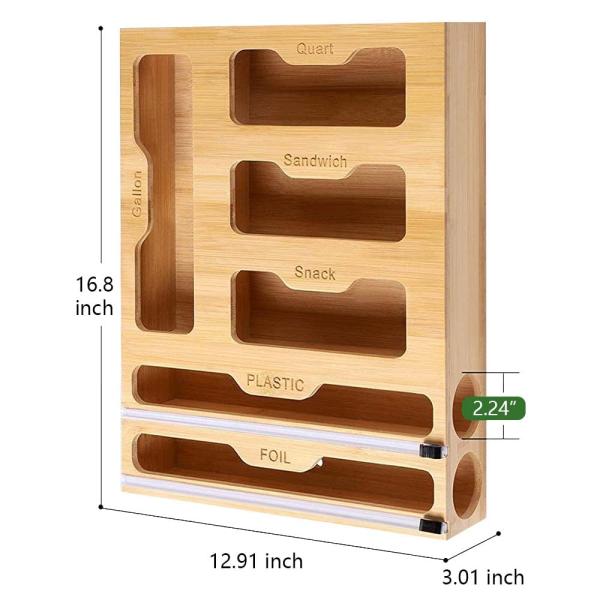 Bamboo 6 In 1 Ziplock Bag Storage Organizer With Cutter Functional Design Single Tier