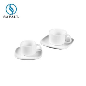 Square White Ceramic Restaurant Porcelain Teacup Customized