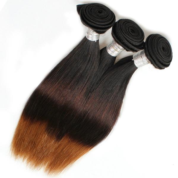 12" - 30" Three Tone Ombre Human Hair Extensions / Brazilian Straight Hair Bundles