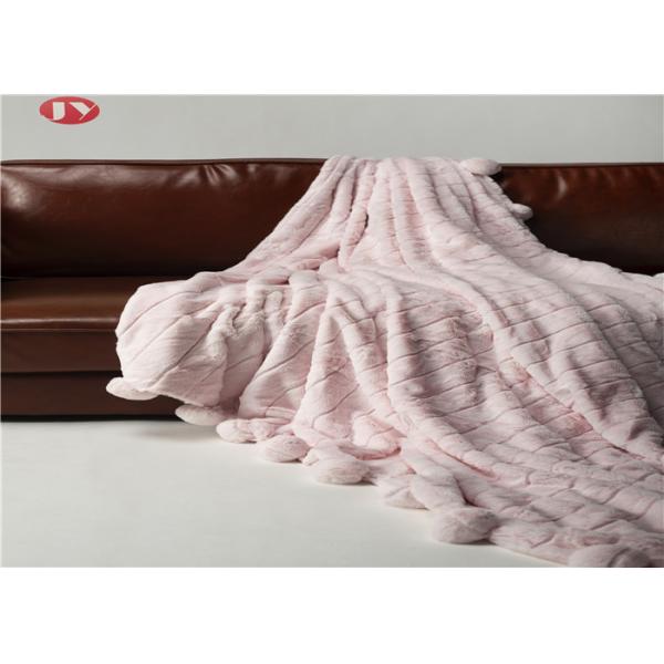 Buy Rabbit Faux Animal Fur Blanket Throw Pink Warm Cozy Cover With Pompoms Fringe Solid at wholesale prices