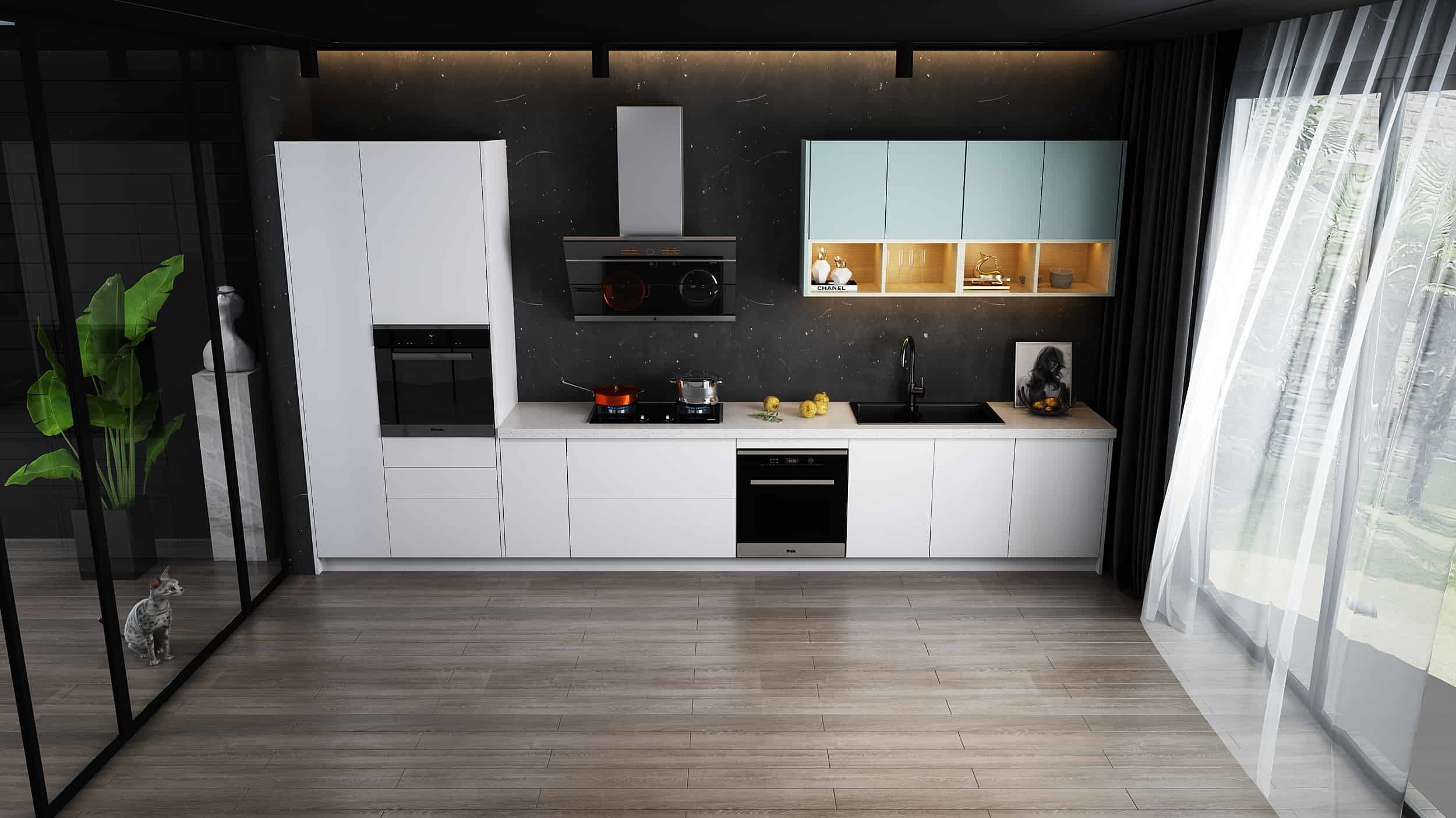 Antibacterial Residential BA Stainless Steel Kitchen Cabinets Fingerprint