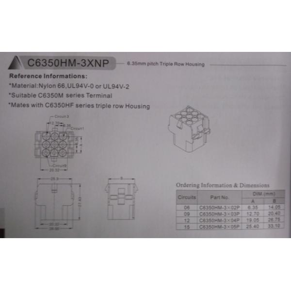 Three Rows 6.35mm Power Splitter Cable , PA66 UL94V-0/2 Housing Female Connector