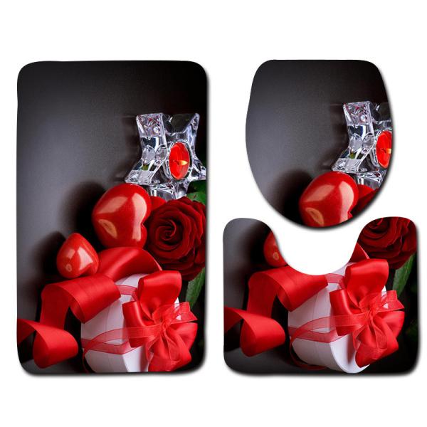 Romantic Valentine'S Day Toilet Mat Set 3 Piece Bath Rug Set non slip