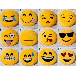 Yellow Emoji Emoticon Round Stuffed Baby Sleeping Pillow For Home Use