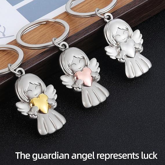 Buy Cute Girls Child Angel Lucky Safety Alloy Fashion Carabiner Keychain Kids Guardian Gifts Backpack Pendant Heart Keychain at wholesale prices