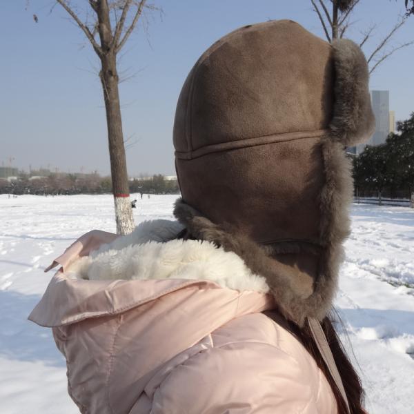 Winter Ladies Earflaps Real Sheepskin Leather Hat Russian Style Ushanka Trapper Hat