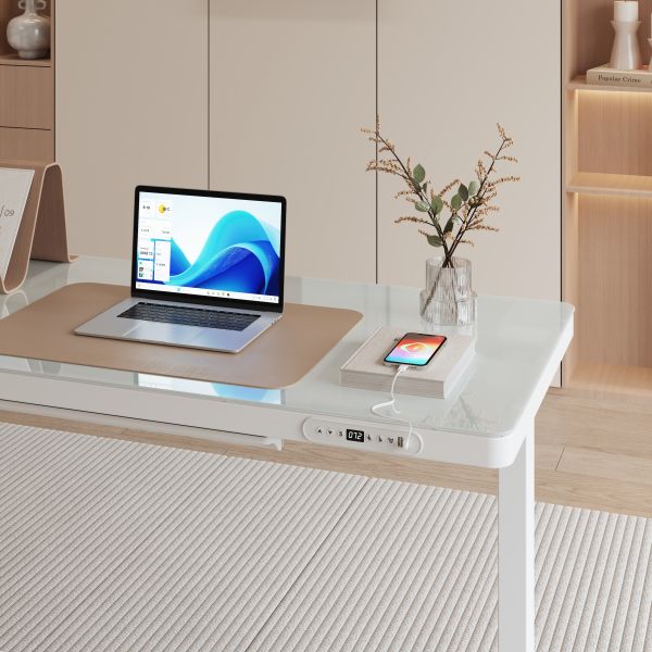 Jarshan 1.2m Elegant Glass Top Electric Standing Desk Easy Clean