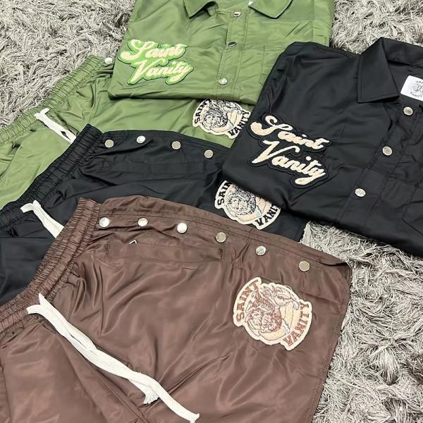 Custom Windbreaker Buttons Polyester Nylon Men's Polo Sets Tracksuit Polo Shirts Short Sets for Men Shirt and Short Set