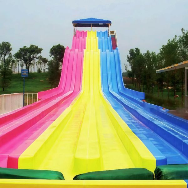 Rainbow Racing Water Slide Fiberglass Material Service Life Over 10 Years Color Customized Use For Water Park Equipment Swimming Pool