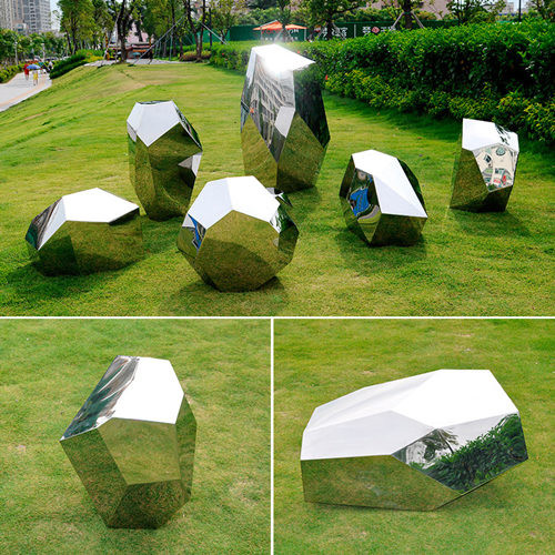 Buy Stone Metal Lawn Sculpture Mirror Abstract Stainless Steel Sculpture at wholesale prices