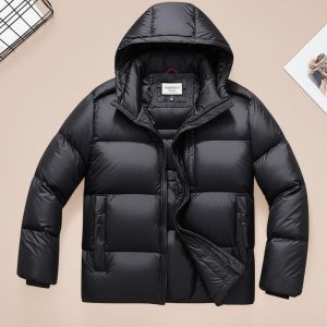 Winter Mens Down Coat Featuring Zipper Pocket Durable Polyester Outer Fabric Perfect for Cold Weather Outdoor Activities