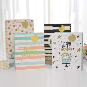New Design Birthday Gift Bag Packaging English Paper Bag Hot Stamping White Card