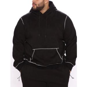 Autumn Windproof Pullover Hoodie Unisex Plain Hoodies Contrast Stitching Top