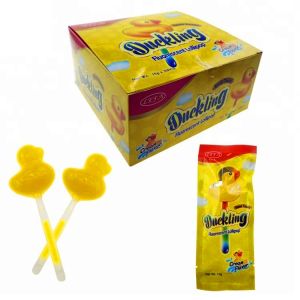OEM Healthy Lollipops Duck Shape Halal Fluorescent Stick Light Up Candy