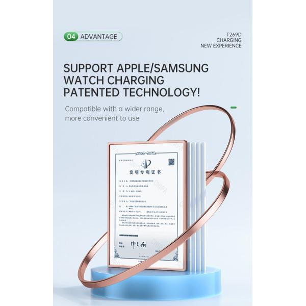 3W Watch Position 15W Base Position Folding Wireless Charging Stand With Zinc Alloy ABS Body