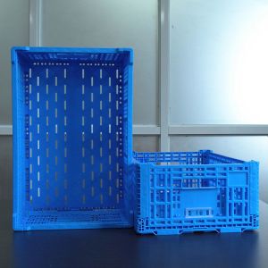 Large Vented Foldable Plastic Vegetable Crate 40 Liters Green