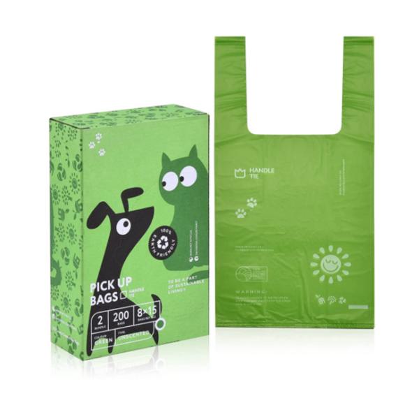 Buy certified compostable dog waste bags with easy-tie handles at wholesale prices