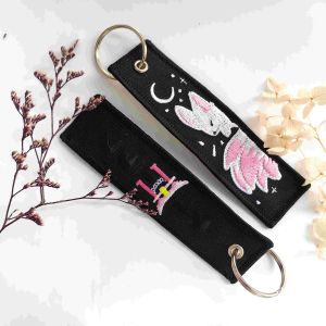 Customized logo Design Keychain Gifts Handmade Woven Key Tag Embroidered