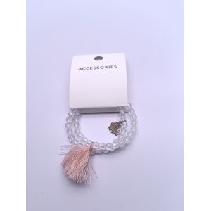 China Unisex Transparent Bead Necklace for Kids Various Shapes and Pink Fringe on sale