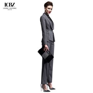 Stylish Red Business Casual Four-Piece Ladies Suit with Single Button Closure