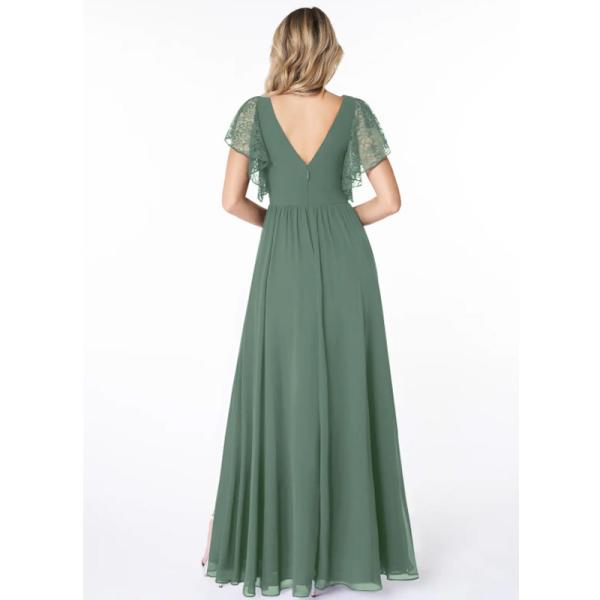 Luxury Lovely Short Sleeve V-neck A-Line Chiffon Bridesmaid Dresses Front Split Slit Plus Size for Wedding