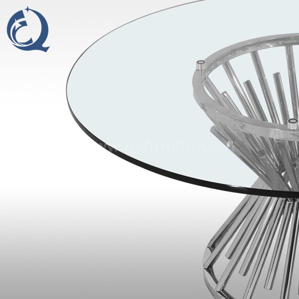 Chrome Wire SS Round Glass Top Coffee Table Glam Cocktail Table