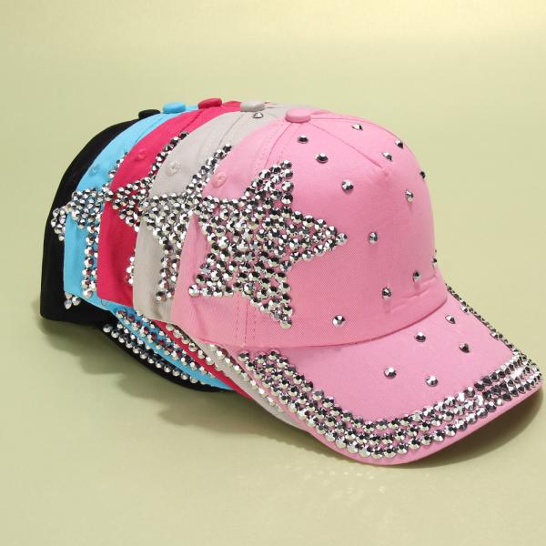 Charming Sparkle Cotton Unisex Baseball Caps With Floral Rhinestones Crystal