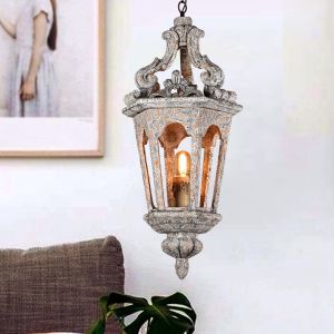 Small Wood lantern hanging chandelier light fixtures (WH-CI-63)