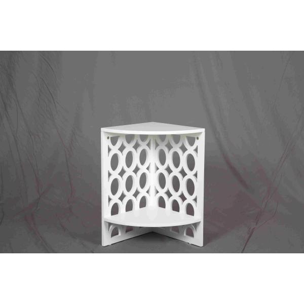 Buy Hollow Solid Wood Corner Side Table , White Corner Nightstand With 2 Tier Shelves at wholesale prices