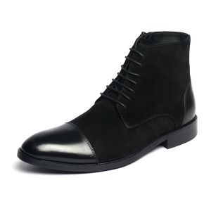China Elegant Perforation Black Mens Leather Dress Boots on sale