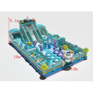 Blue Inflatable Commercial Bouncy Castle With Slides Obstacles