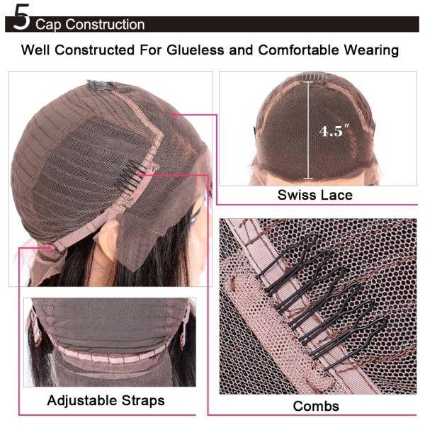 100% Brazilian Virgin Straight Human Hair Lace Front Wigs 5 Inches For Black Women