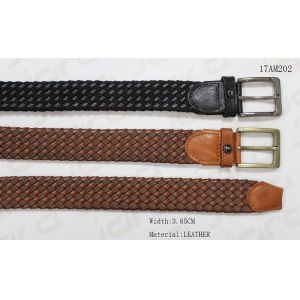 Brown Polyester / Leather Mens Braided Belts With Metal Stud On Loop 3.85cm