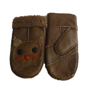 Fashion Cute Sheepskin Girls Leather Gloves , Womens Winter Mittens Classic