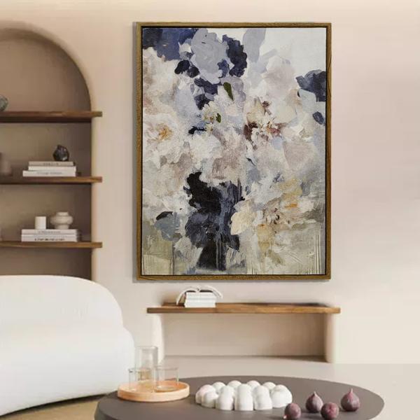 Medium Abstract Floral Oil Painting Handmade Modern On Textured Canvas With 6 Color Print