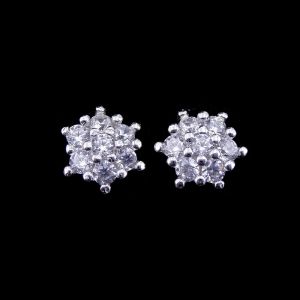 Fashion Jewelry Silver Cubic Zirconia Earrings / Hollowed Zircon Sterling Silver