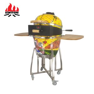 KIMSTONE 21 Inch Painted Kamado Ceramic Grill Kamado Rotisserie Charcoal Ceramic