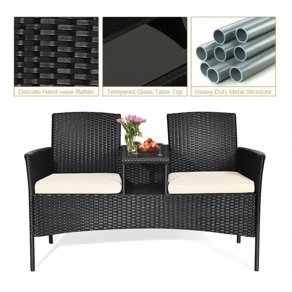 153cm Loveseat Set Patio Wicker Conversation Set Rattan Removable Cushions