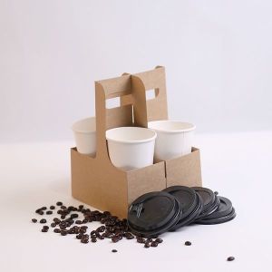 Disposable Coffee Cup Carrier Kraft Paperboard Paper Cup Holder Take Away