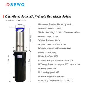 Automatic Bollards for Vehicle Control , Crash-Rated Hydraulic Retractable