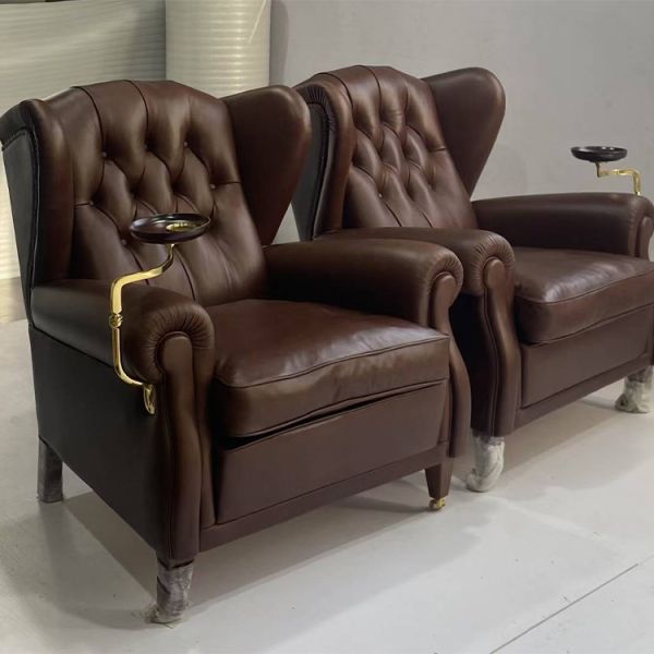 Sponge Filled Vintage Designer Genuine Leather Arm Luxury Lounge Chair Single Sofa Luxury Accent Cigar Living Room Chairs