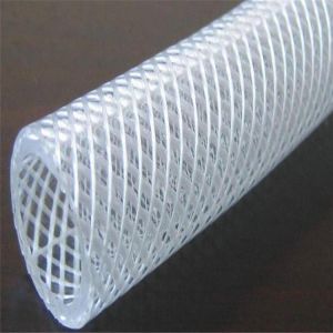 Transparent Clear with Red White and Blue Line Fiber Braided Reinforced PVC