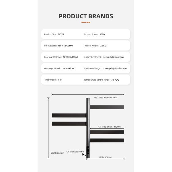 Surface Finishing Stainless Steel Electric Towel Warmer 500W for Bathroom Radiator